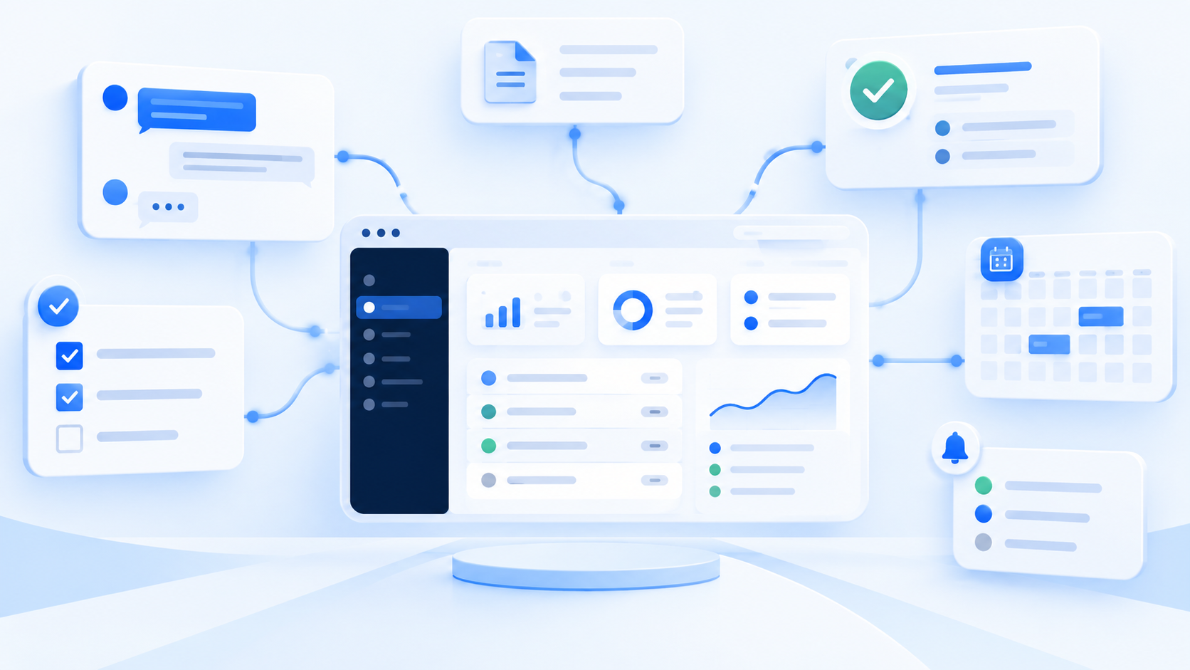 Internal communication, task, calendar, and approval tools connected to an ERP workspace